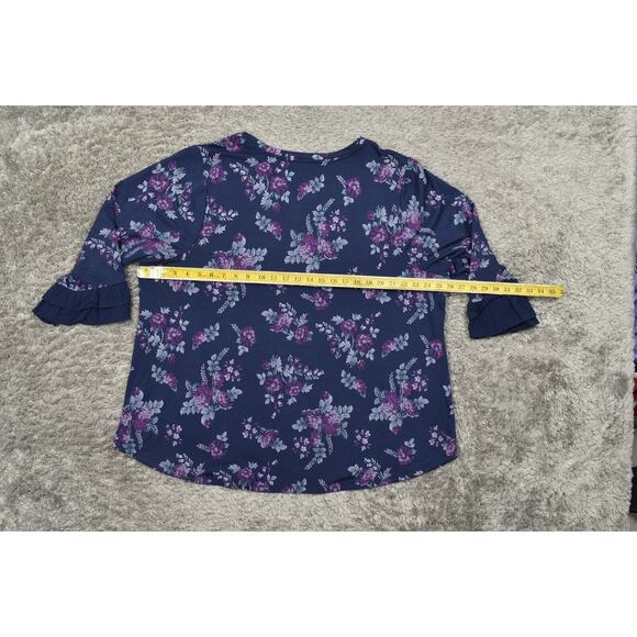 Lane Bryant Plus Size 22/24 Multicolor Blouse, Floral Long Sleeve Ruffled - Picture 4 of 7